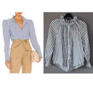 Veronica Beard Holli button down seersucker blue white stripes cotton top size 2